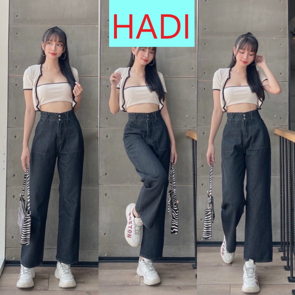 [ VẬN ĐỎ ] QUẦN JEAN ỐNG RỘNG NỮ LƯNG CAO 2 NÚT 2 TÚI TRƯỚC ĐĨA CHÉO MÀU XÁM TIÊU CAO CẤP HADI ĐỦ SIZE S, M, L ĐẲNG CẤP