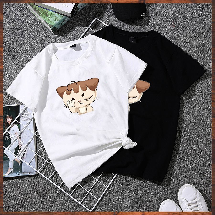 Áo thun nữ form rộng tay lỡ mèo dễ thương vải dày mịn 2020TN1046