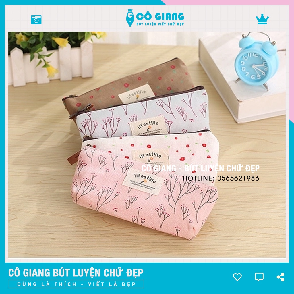 Túi đựng bút vải canvas sức chứa lớn in họa tiết cute đáng yêu tiện lợi CGB02