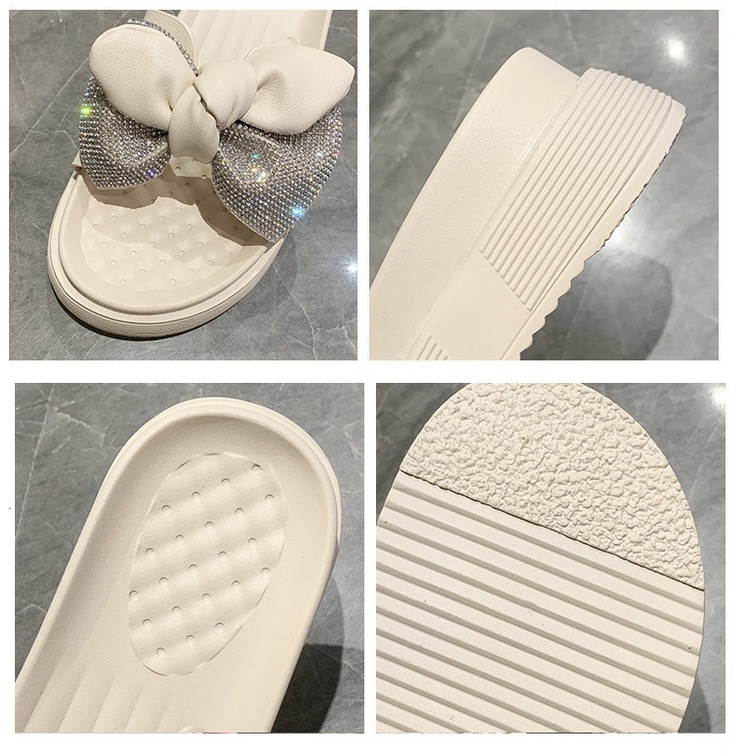 Dép Xinh Nữ Đế Xuồng Cao 4Cm Quai Ngang/ Dép Lê Đính Nơ Xinh