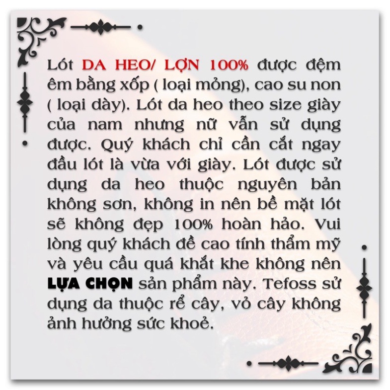 Lót giày DA THẬTTEFOSS nguyên bản thuộc thảo mộc thấm hút mồ hôi, êm chân, tăng chiều cao size 38-44