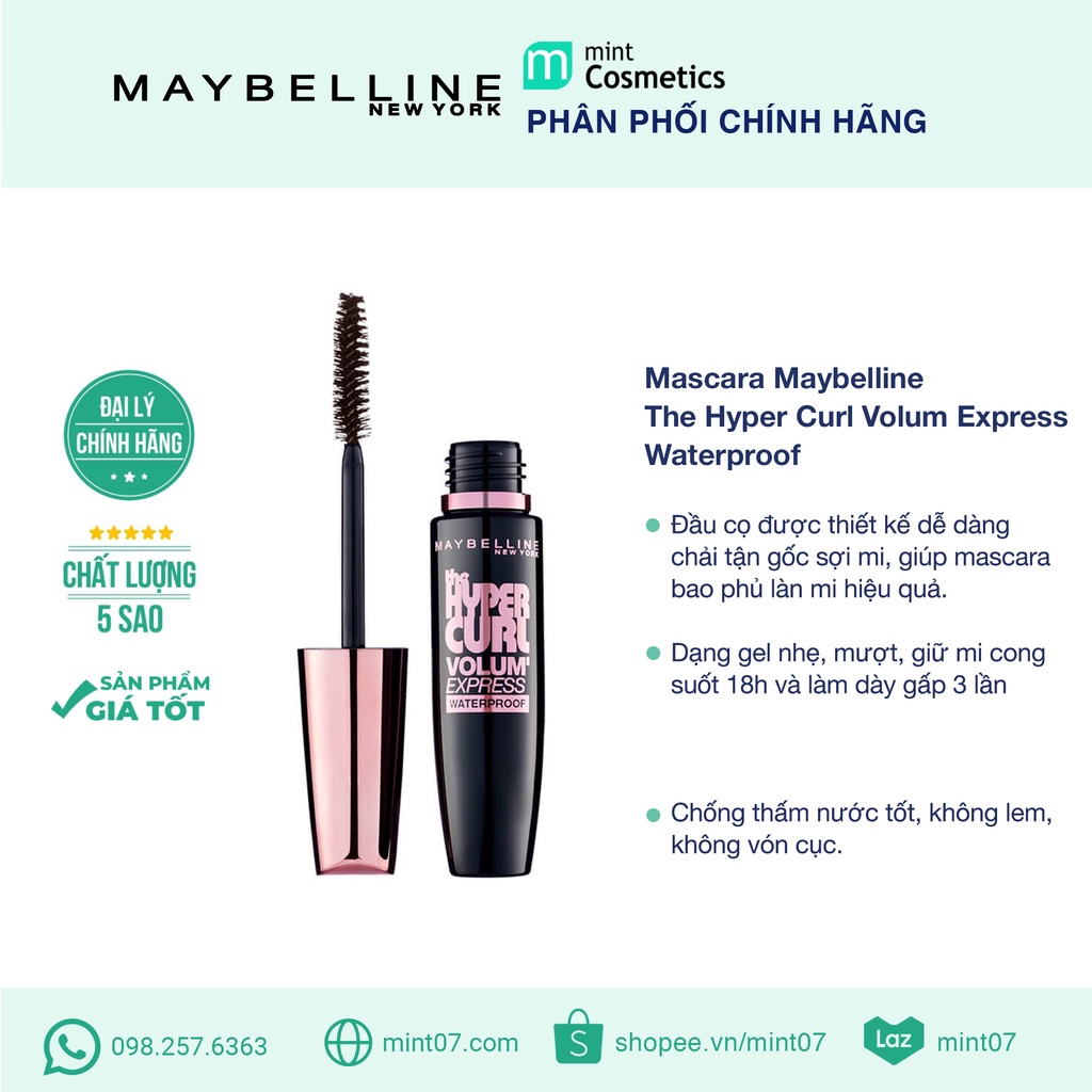 Mascara Maybelline The Hyper Curl Volum Express Waterproof (làm cong mi)
