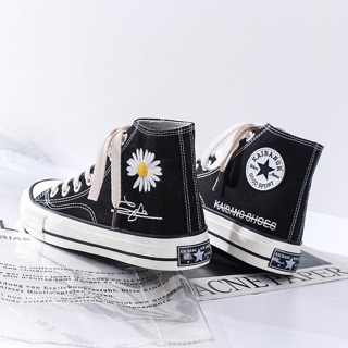 giầy cao cổ nữ convott nữ đen thêu hoa cúc ( convot hoa cúc đen )