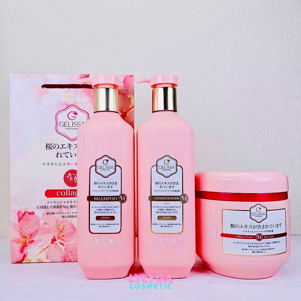 Dầu Gội Dầu Xả Kem Ủ Hấp Tóc GELISSA SAKURA 750ml 1000ml Hoa Anh Đào Nhật Bản chăm sóc tóc và phục hồi tóc hư tổn GX32