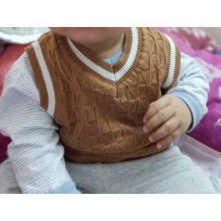 Áo len ( ghi lê) cổ tim cho bé
