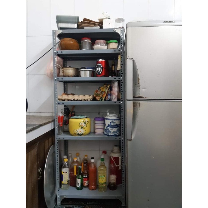Kệ sắt v lỗ lắp ghép đa năng, kệ kho hàng gia dụng 3, 4, 5, 6 tầng .Kt : Dài 80cm, Rộng 30cm