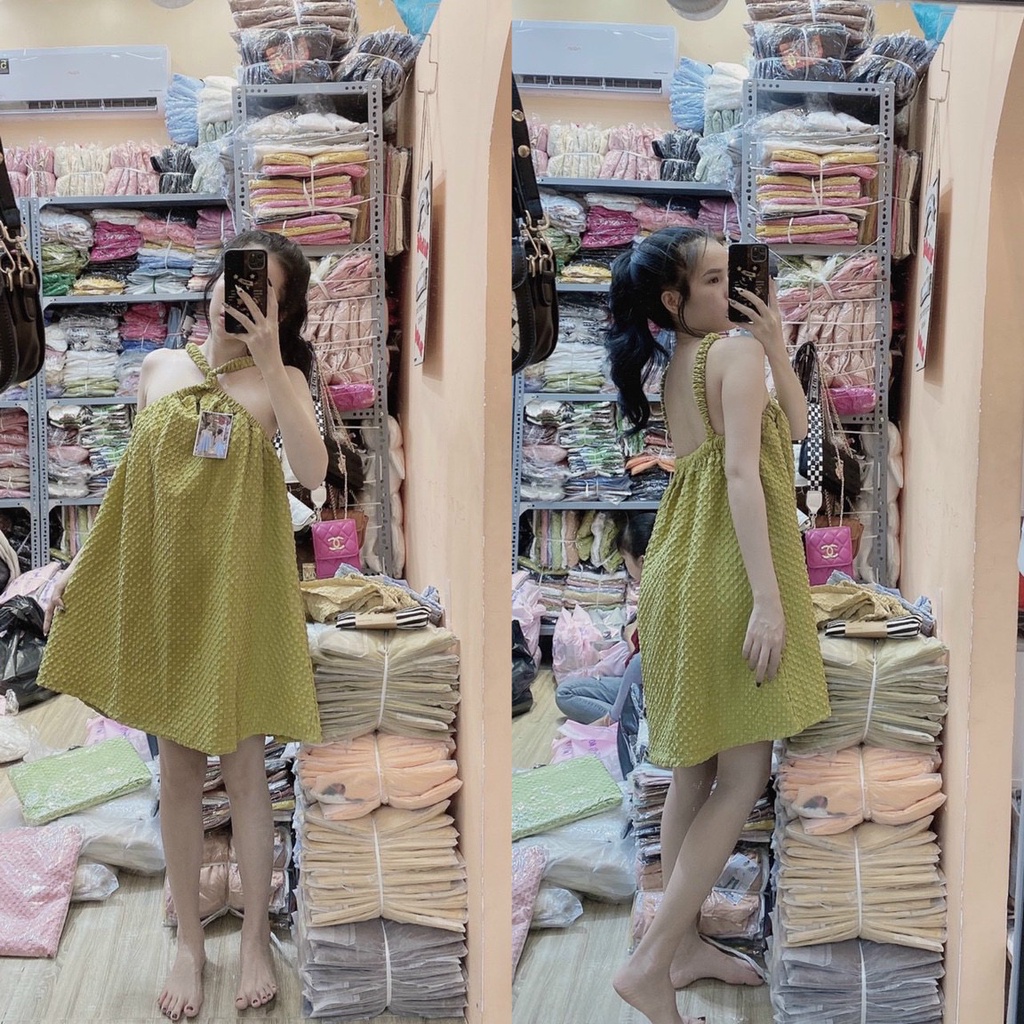 Đầm babydoll xốp dây chéo cổ