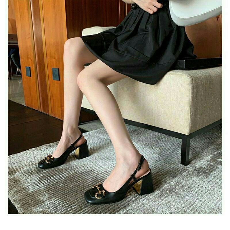 Giày sandal mũi vuông guốc 7cm cao cấp