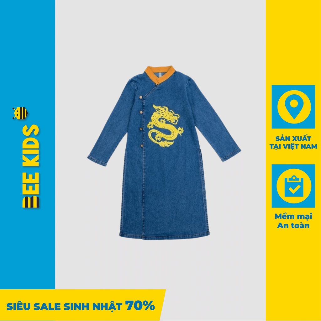 Áo Dài Jean Cho Bé Trai BeeKids thiết kế họa tiết rồng in nhiệt 8AJ01535DX