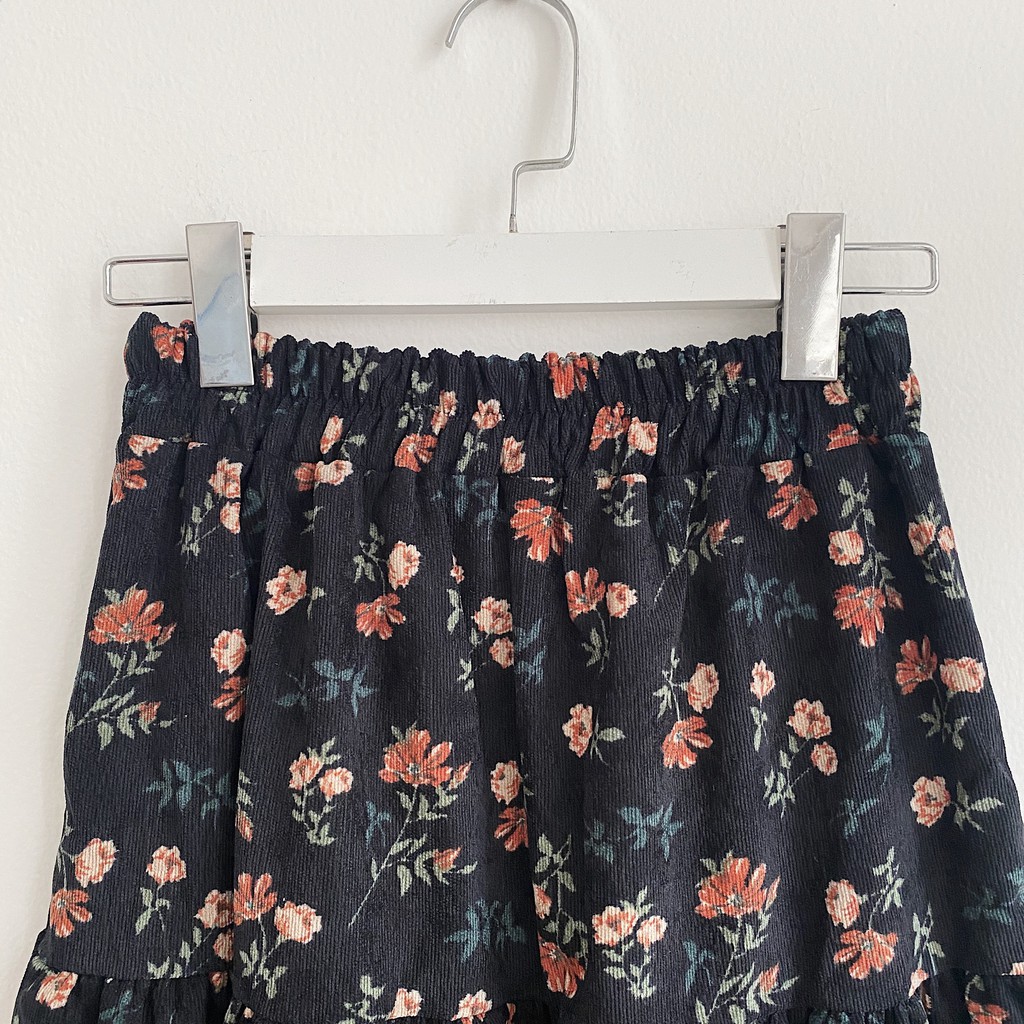 Chân Váy Dài Nữ Hoạ Tiết Hoa Hồng Xanh Đen Cạp Cao Chất Gân Tăm Ullzang | BigBuy360 - bigbuy360.vn