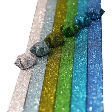Giấy gấp sao phủ kim tuyến bạc, ngôi sao gấp điều ước, origami star paper