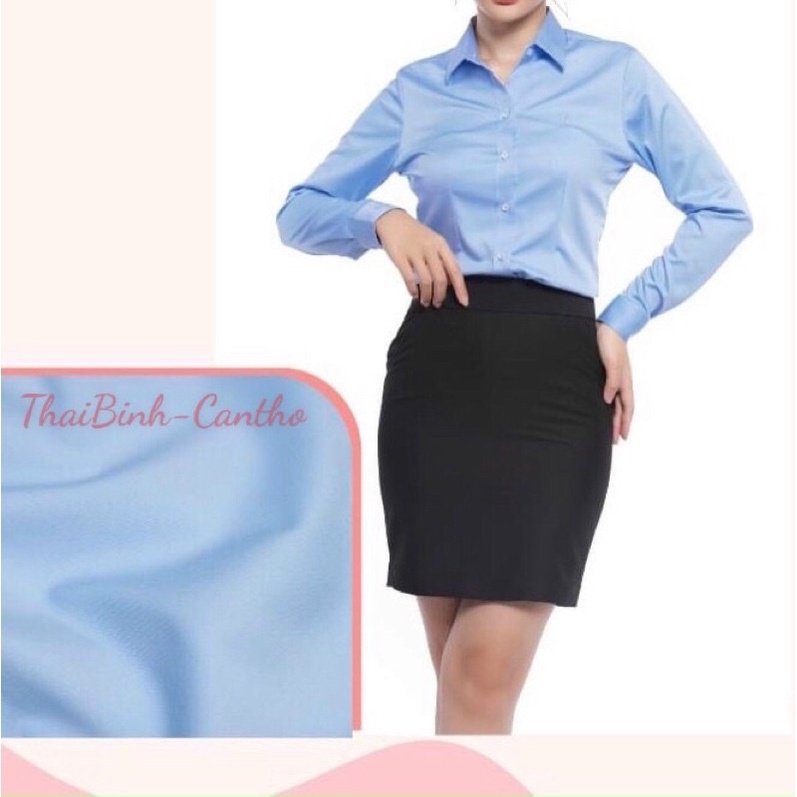 Áo Sơ Mi Thái Bình màu xanh dương dài tay cao cấp vải trơn kate lạnh