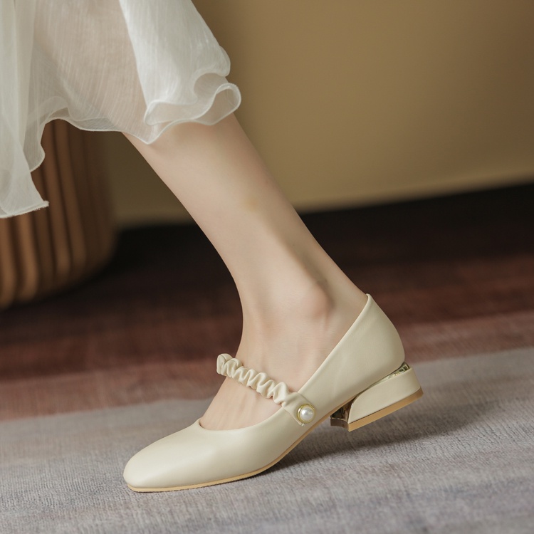 Women's comfortable simple solid color high heel leather shoes