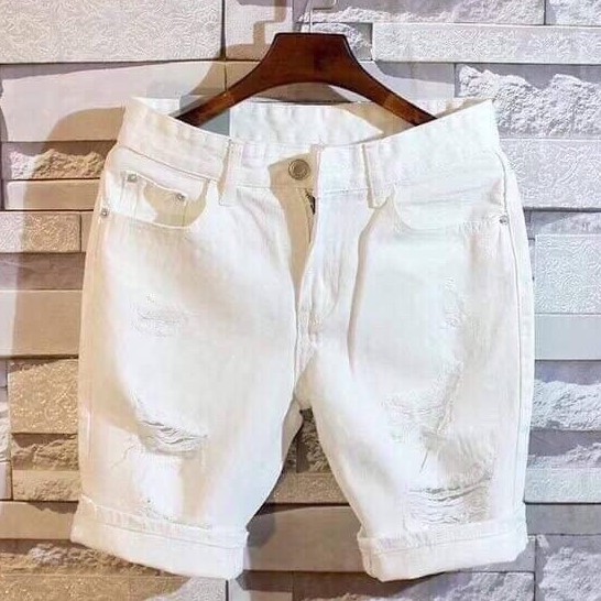 Quần Nam 💝FREESHIP💝 Giảm Giá 50k Khi Nhập [SUPIEVOL]  Quần Short Jean Nam Trắng Rách Đơn Giản Jean Dày Dặn Capo Cấp