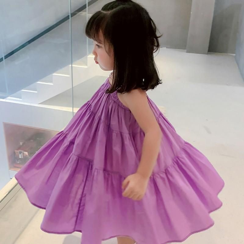 Đầm hai dây cổ vuông phối xếp ly phong cách Hàn Quốc cho bé gái