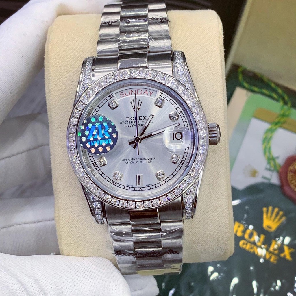 Đồng Hồ Nam RL DAY-DATE Vành Full Đá Máy Cơ Automatic Nhật Size 38 Chống Nước 5ATM