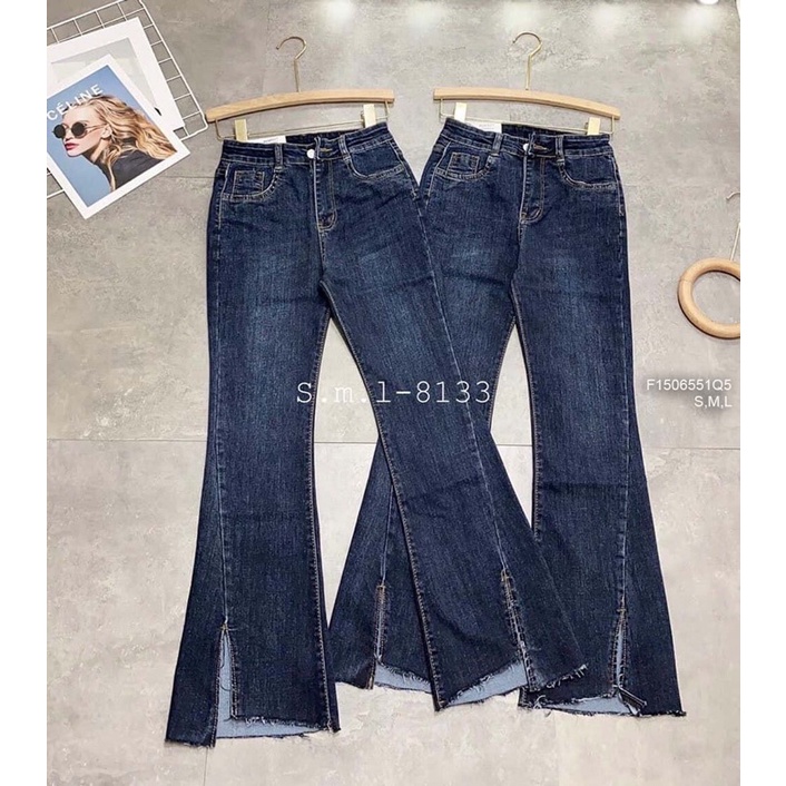 Quần jean ống loe lai so le chẻ trước TT1506