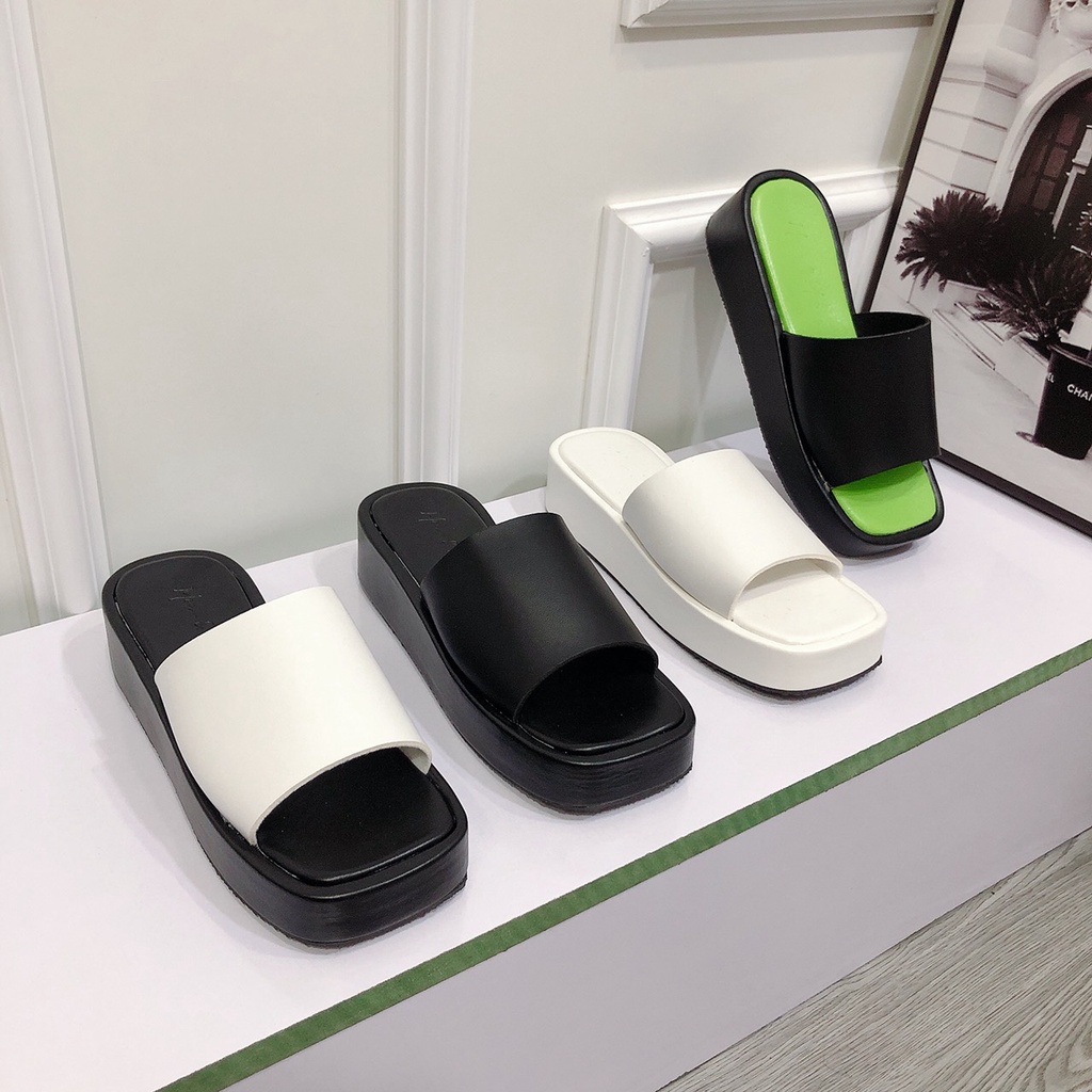 Dép nữ đế xuồng quai ngang cao 4-7 phân phối màu kiểu dáng Hot Trend - Dép bánh mì quai ngang nhẹ êm