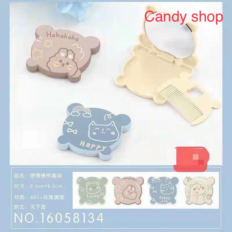 Gương mini cầm tay Hàn Quốc dễ thương kèm lược