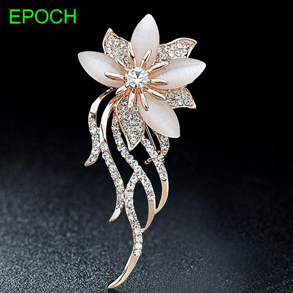 Ghim cài áo hình bông hoa mạ vàng đính đá pha lê sang trọng thời trang