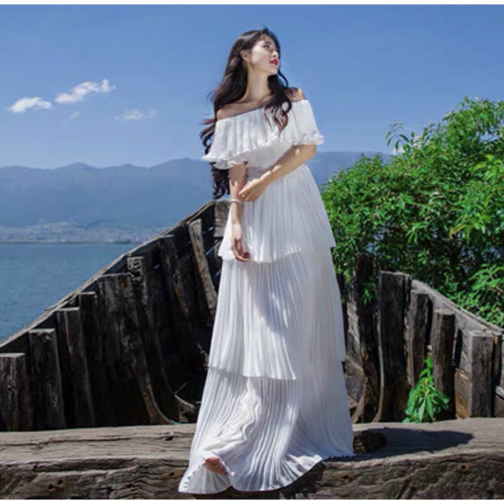 Đầm Maxi Tầng - Váy Maxi Trễ Vai, Kiểu Dáng Sang Trọng, Xinh Lung Linh Cho Các Cô Nàng Khoe Xương Quai Xanh Của Mình | BigBuy360 - bigbuy360.vn