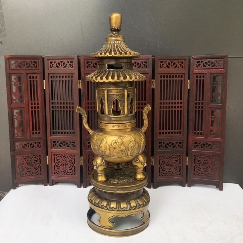 Tam chân hoả lư hương bát quái bằng đồng cao 30cm