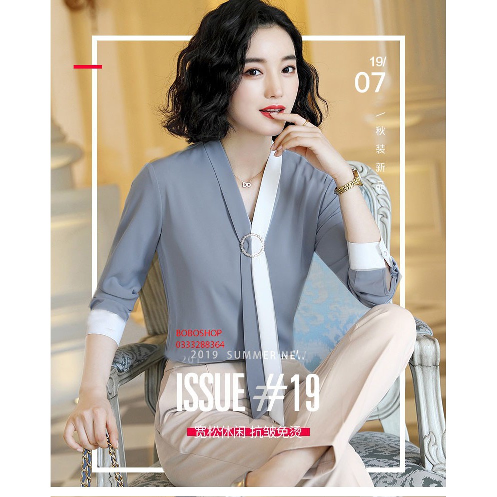 Áo sơ mi công sở ❣️FREESHIP❣️ Áo kiểu cổ khuyên tròn phong cách - Hàng thiết kế chuẩn