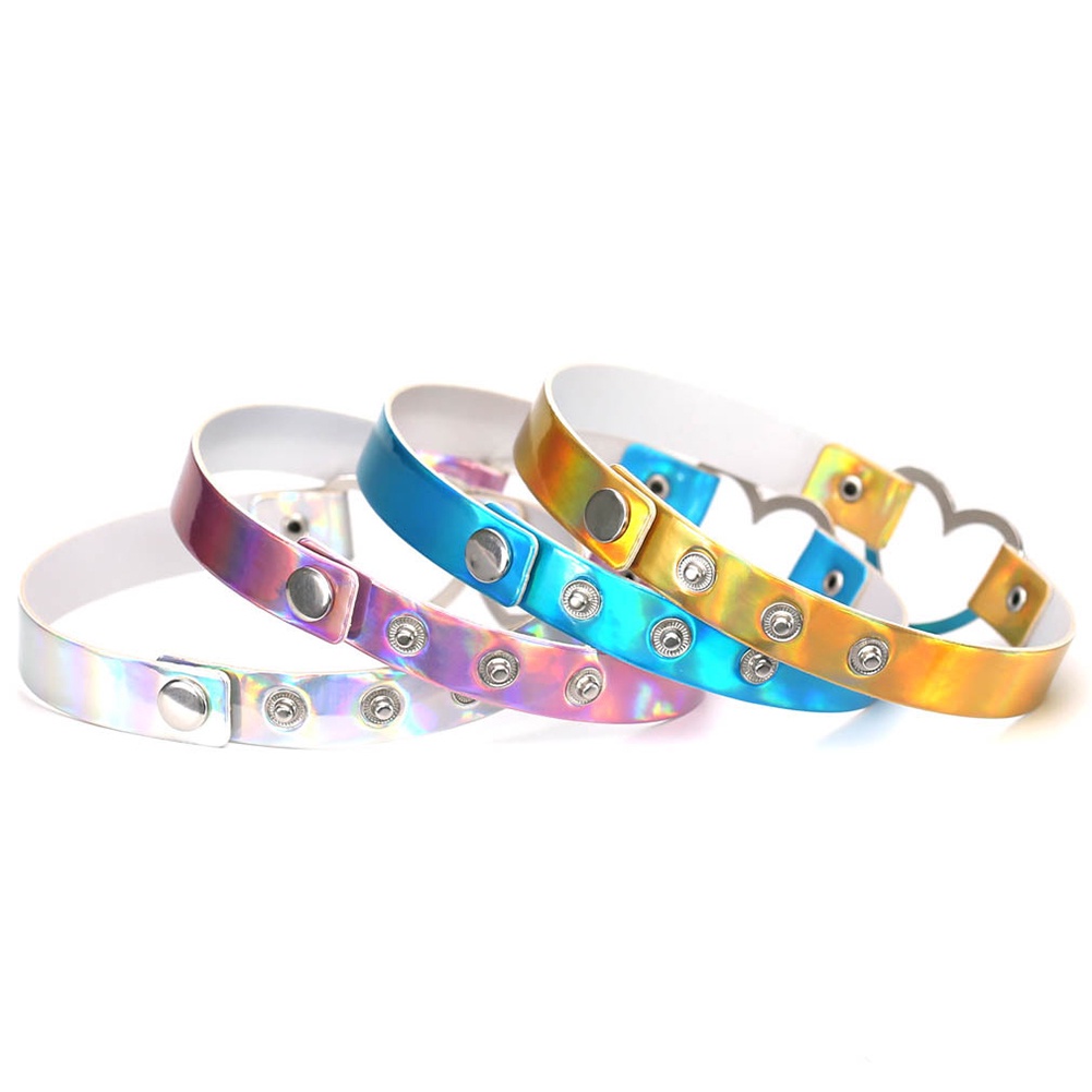 Vòng Cổ Choker Da Nhân Tạo Màu Hologram Mặt Trái Tim Kim Loại Cho Nữ