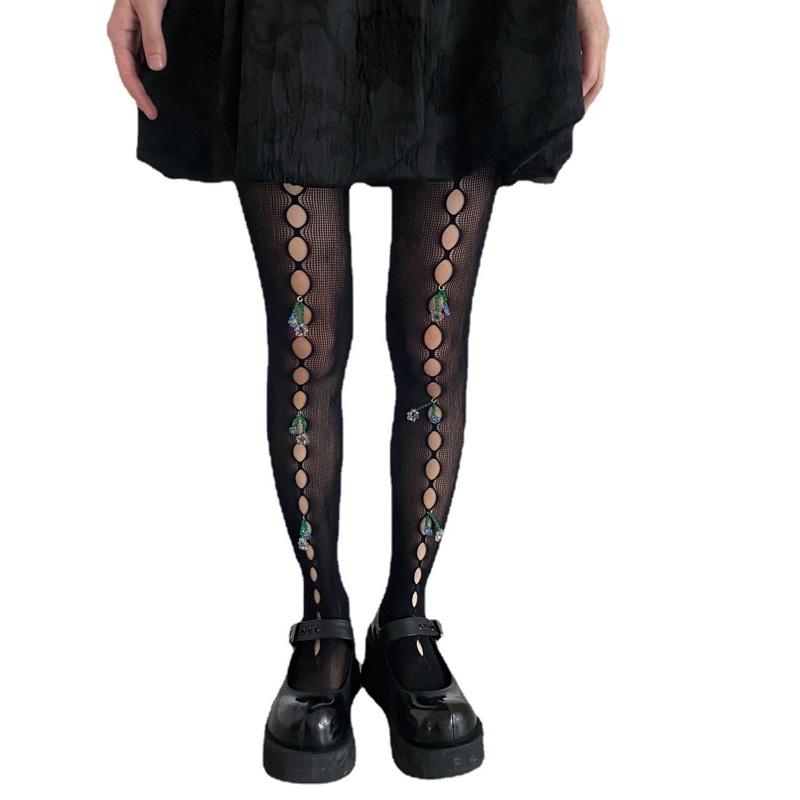 Xiangbao Quần Tất Lưới Khoét Rỗng Đính Pha Lê Phong Cách Lolita Cho Nữ