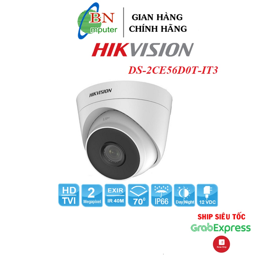 Camera Hikvision HDTVI DS-2CE 56DOT-IT3 2.0MP bán cầu cho đầu ghi