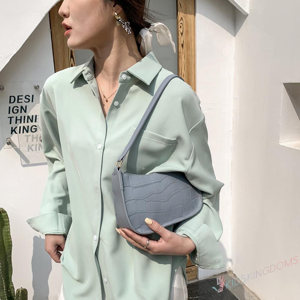 【Big Sale】Fashion Women Alligator Pattern Pure Color Shoulder Underarm Bag PU Handbag
