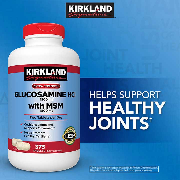 Kirkland Glucosamine HCL 1500mg with MSM 1500mg viên uống hỗ trợ xương khớp, Chai 375 viên