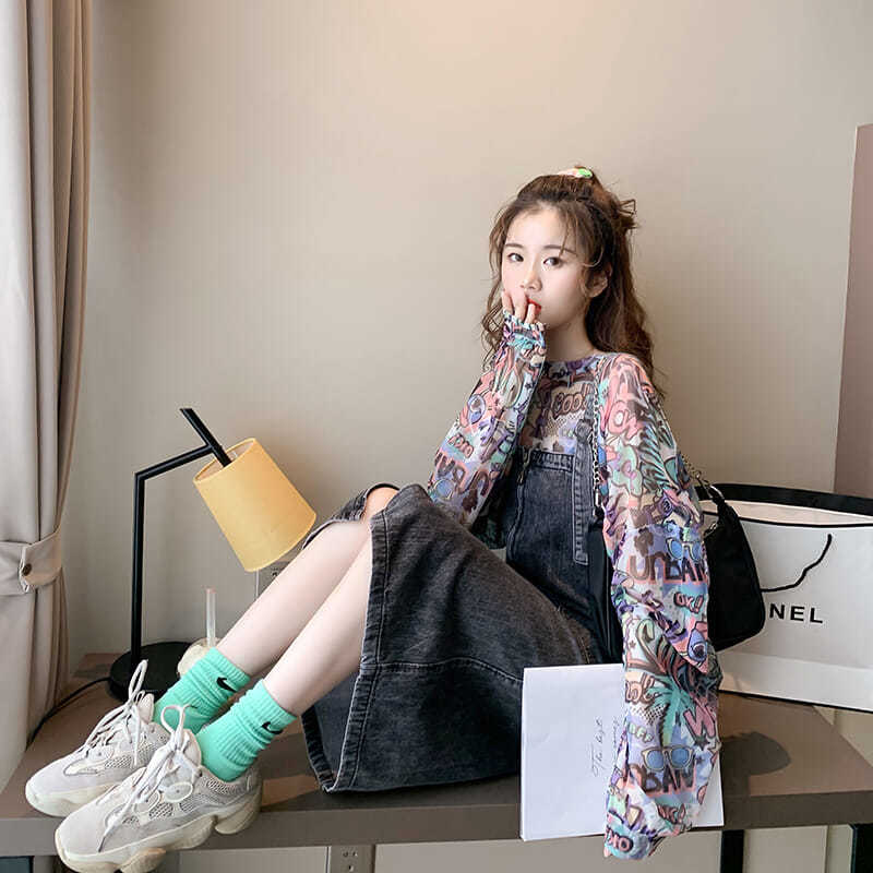 Áo voan BH họa tiết hoa tay dài phong cách Hàn Quốc thời trang nữ