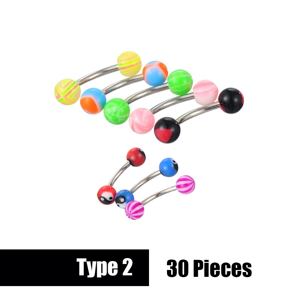 Set 30 khuyên xỏ lông mày nhiều màu sắc