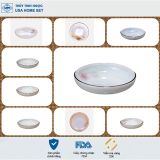 Đĩa tiêu / Đĩa tương viền vàng 22K mẫu hoa văn Thủy Tinh Ngọc USA Home Set cao cấp nhập khẩu chính hãng