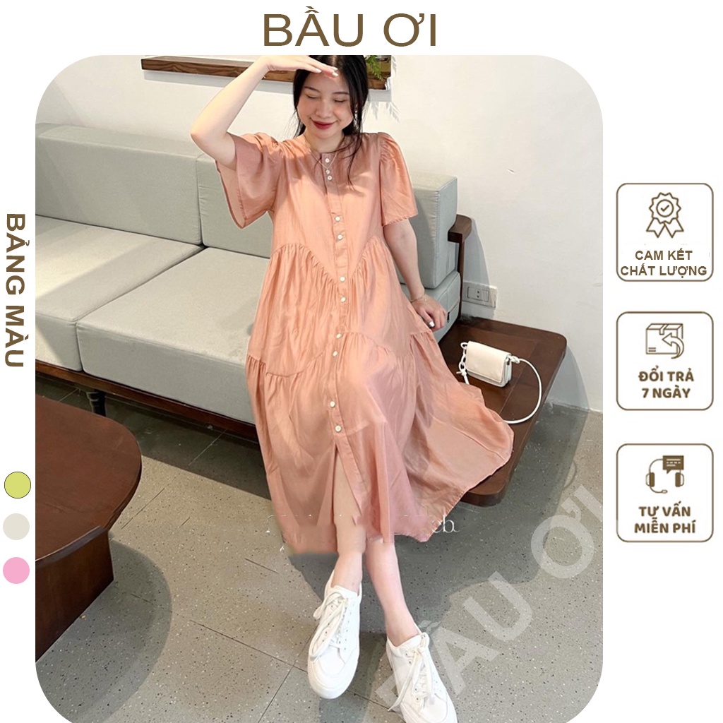 BAUOII V47] ĐẦM BẦU BABYDOLL TIỂU THƯ STYLE HÀN 2 LỚP TƠ LỤA MỀM MÁT - VÁY BẦU MÙA HÈ MẶC LÊN CỰC XINH