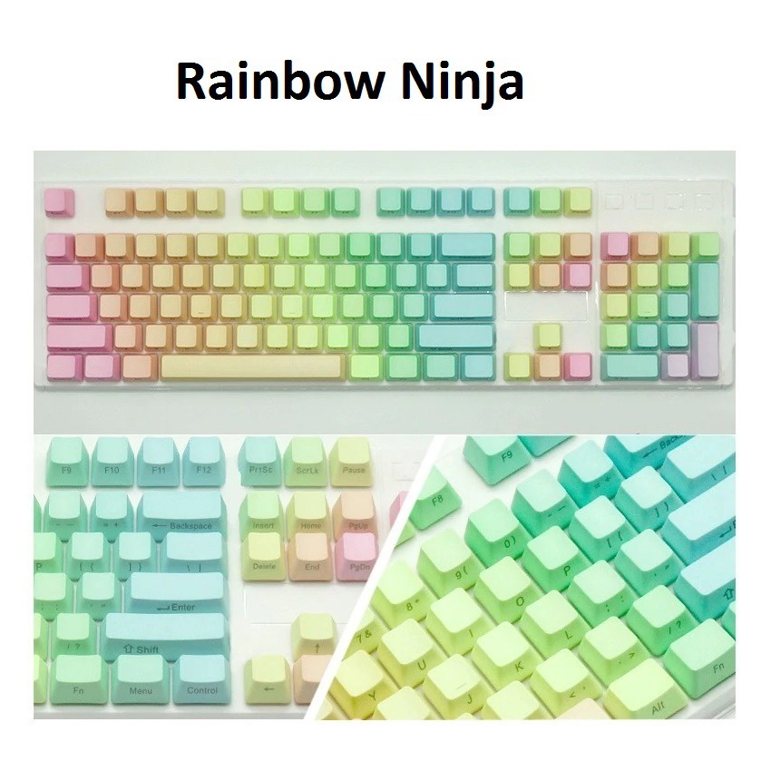 Set Keycap PBT nút bàn phím cơ nhiều phối màu Rainbow , Frostblue , Winter , Pinky phù hợp layout chuẩn Ansi