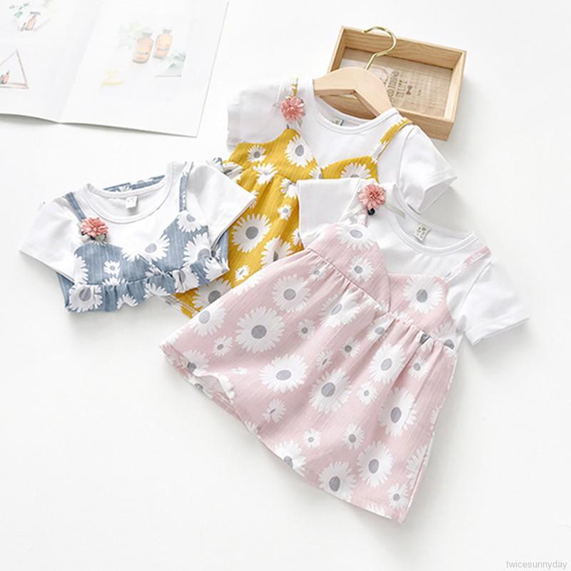 Đầm ngắn tay in hoa dễ thương cho bé gái