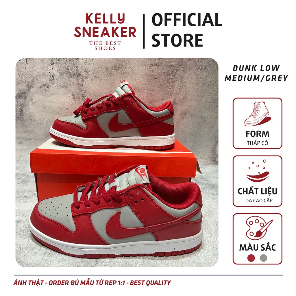 Giày Thể Thao Sneaker Dunk Low “Medium Grey” Đỏ Ghi - Bản Cao Cấp (Ảnh Thật + Hàng Sẵn)