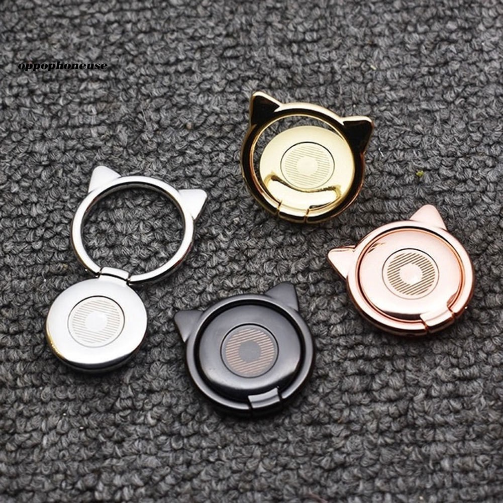 【OPHE】Universal Rotated Cute Cat Ears Metal Mobile Phone Finger Ring Holder Grip Stand