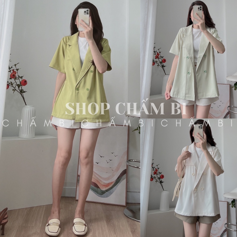 Áo blazer nữ A.328, Áo vest khoác ngoài cộc tay không túi 4 cúc trẻ trung - Thời trang nữ Chấm Bi | BigBuy360 - bigbuy360.vn