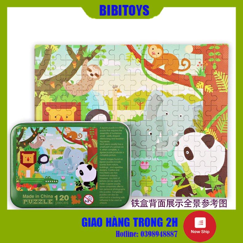 Tranh ghép gỗ 120 mảnh/miếng hộp sắt, gỗ puzzle dành cho bé từ 4-8 tuổi