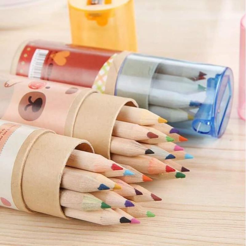 Hộp 12 bút chì màu cho bé kèm theo gọt bút tiện lợi