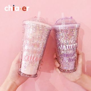Cốc đựng nước Life slogan lấp lánh
