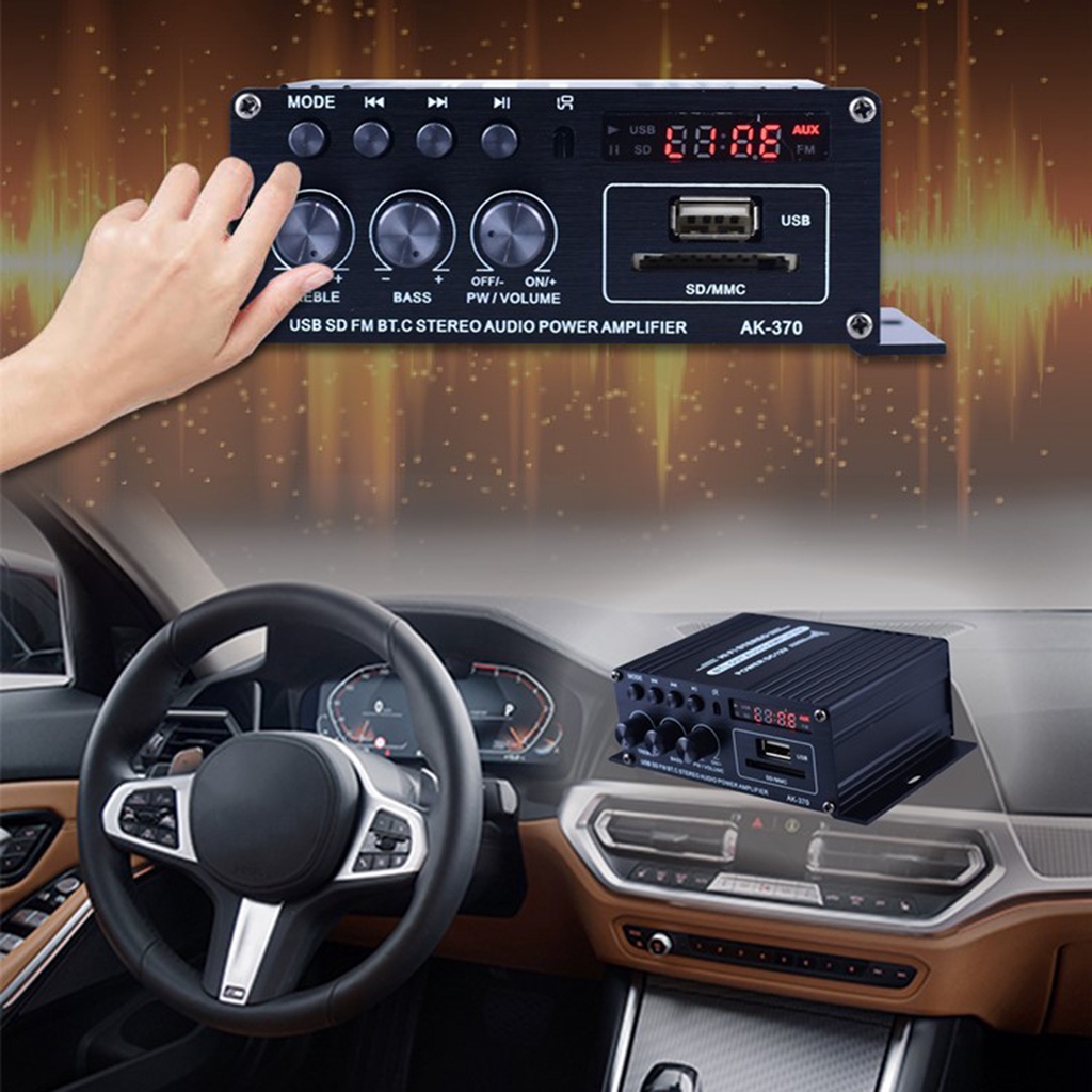 Âm ly khuếch đại âm thanh AK370 đa năng độ méo thấp kết nối bluetooth không dây 12V/220V 2 kênh cho gia đình