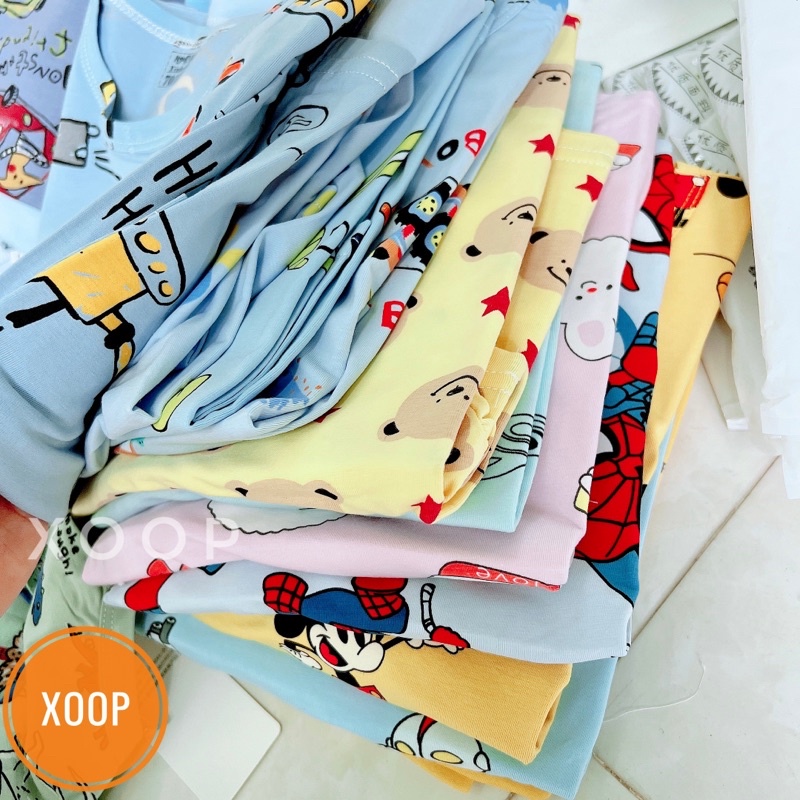 B2-nhí(10-16kg) Bộ cộc xuất hàn in tràn chất cotton lạnh hàng quảng châu
