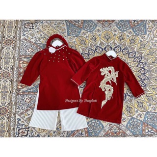 Cặp áo dài cách tân nhung cho bé trai và bé gái ( có bán lẻ ) 9- 26kg có ảnh thật