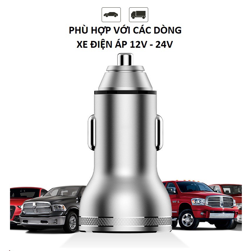 Tẩu sạc TCL vỏ nhôm nguyên khối hiển thị điện áp xe, hai cổng sạc nhanh 4.8A max mầu đen