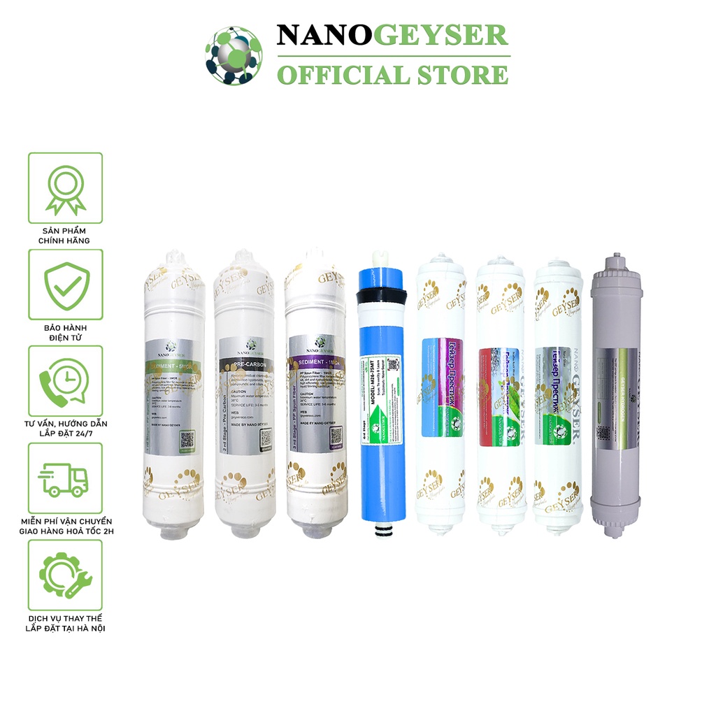 Bộ 8 lõi lọc nước dùng cho các dòng máy RO lõi đúc, Nano Geyser Slim, Karofi, Kangaroo, Sunhouse...