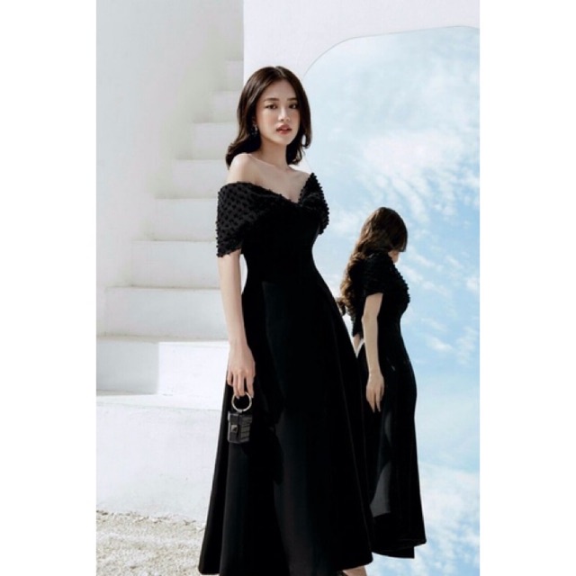Đầm / váy dự tiệc trễ vai phối ren bi, đầm xoè dạo phố trễ vai gợi cảm